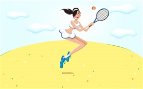 Happy girl playing tennis, summer, vector pictures HD wallpaper