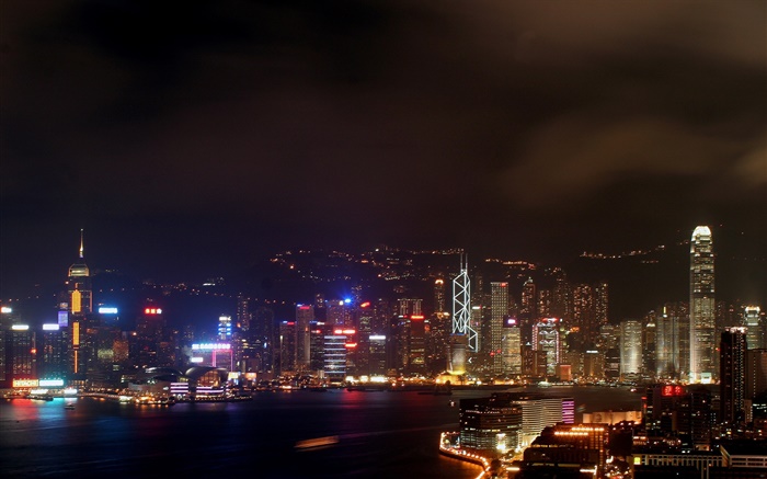 Hong Kong, beautiful night, city, skyscrapers, lights, sea Wallpapers Pictures Photos Images