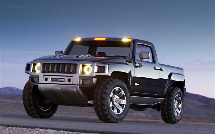 Hummer H3T car at night, lights Wallpapers Pictures Photos Images
