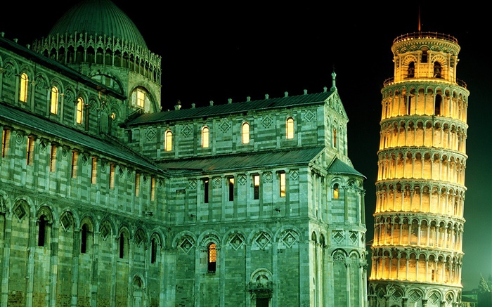 Italy Leaning Tower of Pisa, night, lights Wallpapers Pictures Photos Images