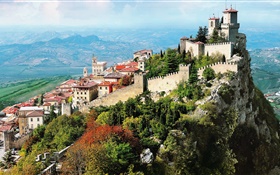 Italy, town, mountains, city, castle, cliff