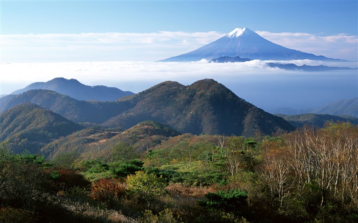 Japan nature landscape, Mount Fuji, mountains, clouds Wallpapers Pictures Photos Images