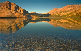 Lake, clear water, mountain, sunshine, dusk