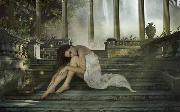 Lonely fantasy girl, rest, place Wallpapers Pictures Photos Images