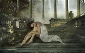Lonely fantasy girl, rest, place HD wallpaper