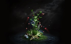 Magical plants, child, flowers, butterfly, creative design