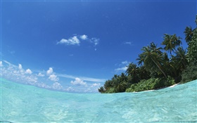 Maldives, blue sea, water, island HD wallpaper