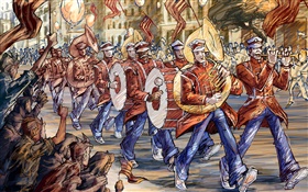 Marching band, hand-painted