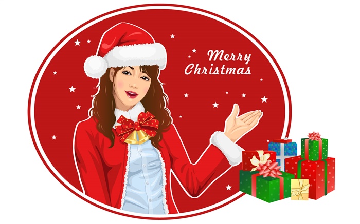 Merry Christmas, girl, gifts, vector pictures Wallpapers Pictures Photos Images