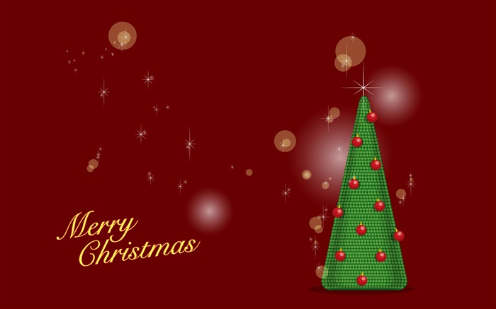 Merry Christmas, green tree, red background, vector Wallpapers Pictures Photos Images