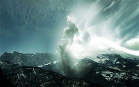 Monster, mountains, snow, creative design HD wallpaper