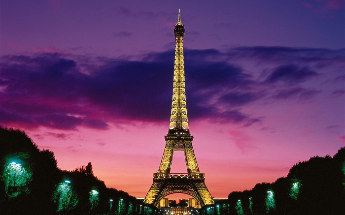 Night view the Eiffel Tower, lights, Paris, France Wallpapers Pictures Photos Images