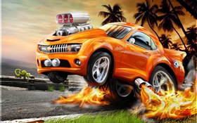 Orange Chevrolet car, 3D design HD wallpaper