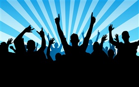 People in rave, blue stripes, vector pictures