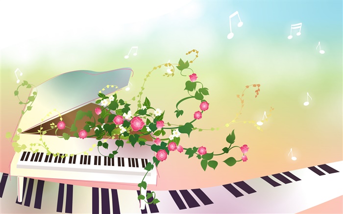 Piano, flowers, creative, vector design Wallpapers Pictures Photos Images