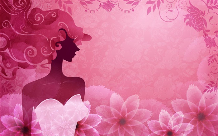 Pink background, vector fashion girl, flowers, design Wallpapers Pictures Photos Images
