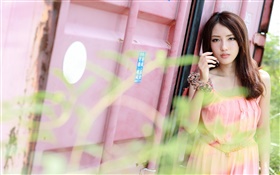 Pink dress Taiwan girl HD wallpaper