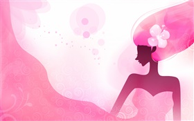 Pink hair vector girl, flower HD wallpaper