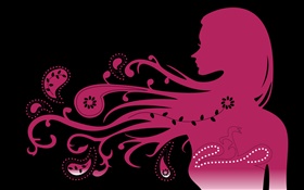 Pink style girl, hair flying, vector creative design