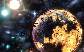 Planet rupture, particles, space HD wallpaper