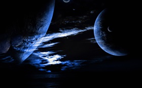 Planets in the clouds, dark HD wallpaper