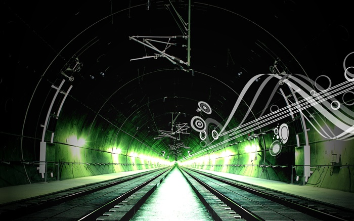 Railway, channel, green light, creative design Wallpapers Pictures Photos Images