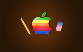 Rainbow Apple logo, pencil, eraser
