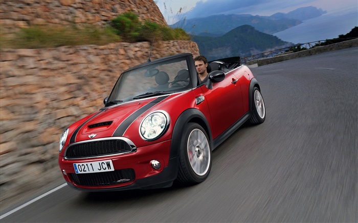 Red MINI car speed, front view Wallpapers Pictures Photos Images