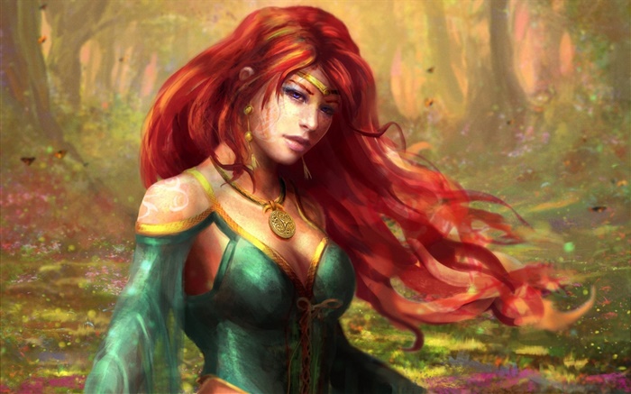Red haired fantasy girl in the forest Wallpapers Pictures Photos Images