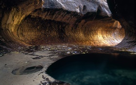 Rock caves, water, adventure HD wallpaper