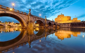 Rome, Italy, Vatican, bridge, river, evening HD wallpaper