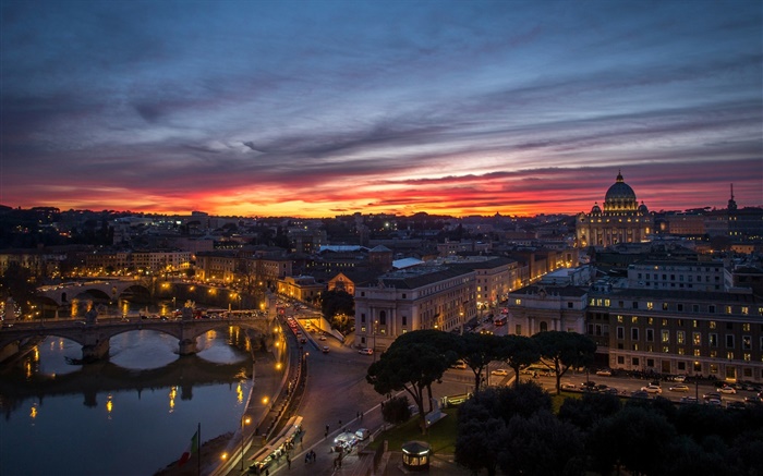 Rome, Italy, Vatican, evening, sunset, houses, river, bridges Wallpapers Pictures Photos Images