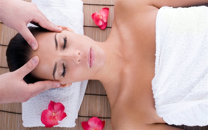 SPA massage, girl, red flowers Wallpapers Pictures Photos Images