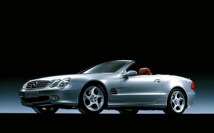 Silver Mercedes-Benz car side view, black background Wallpapers Pictures Photos Images