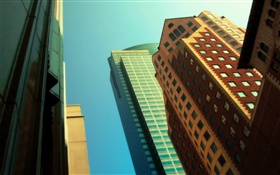 Skyscrapers, look up, city HD wallpaper