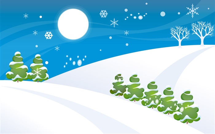 Snow, trees, moon, vector pictures Wallpapers Pictures Photos Images