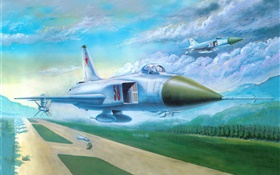 Su-15 fighter, take-off, art drawing HD wallpaper