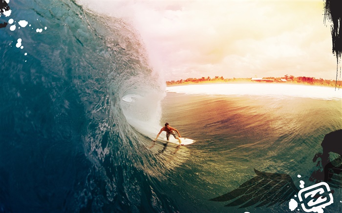 Surf, sea, sunset, creative design Wallpapers Pictures Photos Images