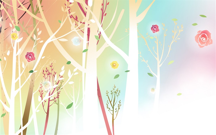 Trees, flowers, spring, vector design Wallpapers Pictures Photos Images