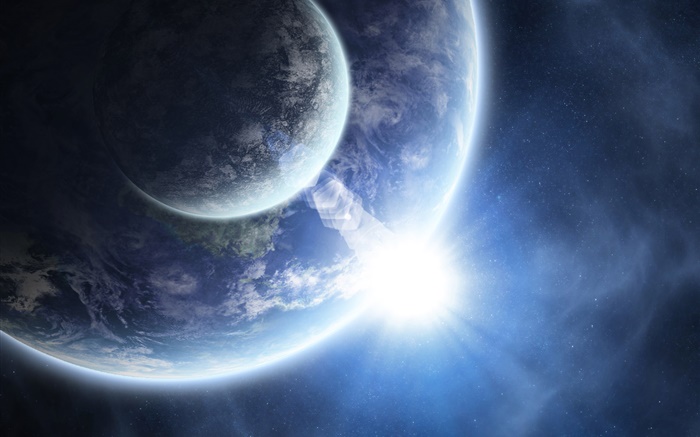 Two planets, space, bright, blue Wallpapers Pictures Photos Images