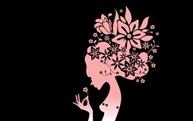 Vector girl, hair, flowers, sexy HD wallpaper