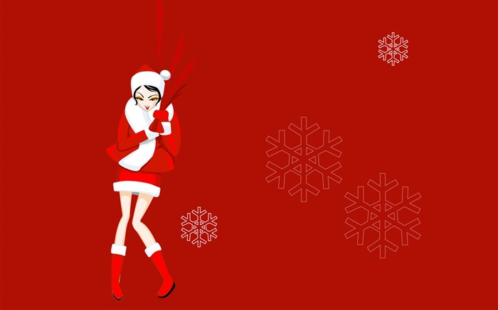 Vector pictures, Christmas girl, red dress, snowflake Wallpapers Pictures Photos Images