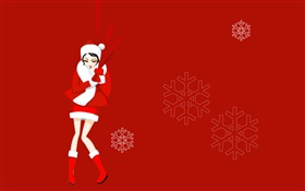 Vector pictures, Christmas girl, red dress, snowflake HD wallpaper