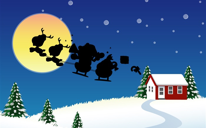 Vector pictures, Christmas theme, house, snow, moon Wallpapers Pictures Photos Images
