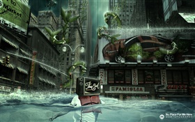 Water, city, rain, creative design, end of the world HD wallpaper