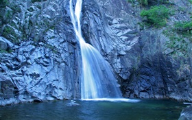 Waterfall, rocks, pond, Hokkaido, Japan HD wallpaper