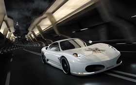 White Ferrari F430 supercar speed