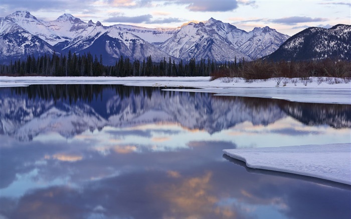 Winter, snow, mountains, trees, lake, water reflection Wallpapers Pictures Photos Images