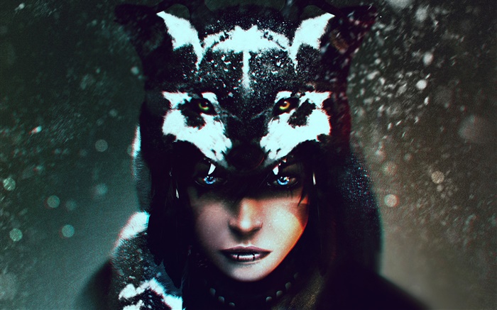 Wolf Shaman, girl, fantasy art Wallpapers Pictures Photos Images