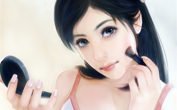 Black hair fantasy girl, make up, brush, mirror Wallpapers Pictures Photos Images